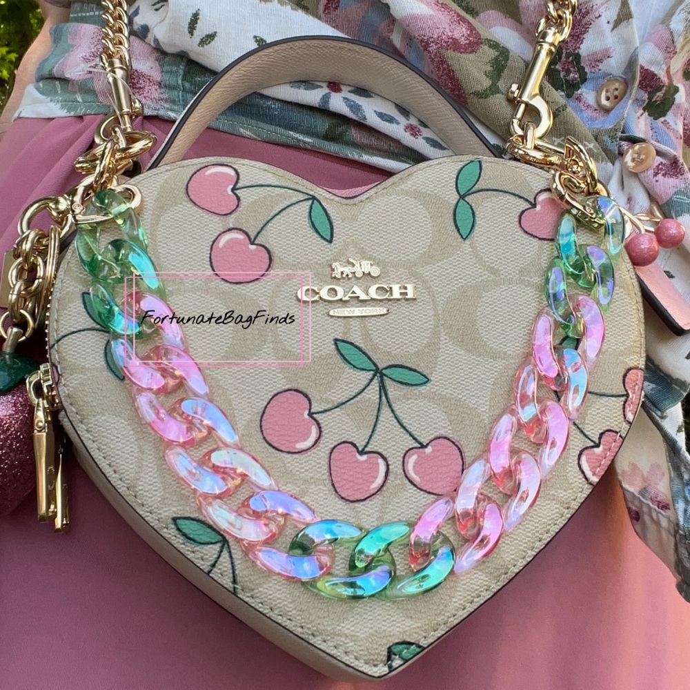 DOUBLE Hearts Bag Novelty Strap Y2K Rose Pink Green Iridescent AB Resin Chain